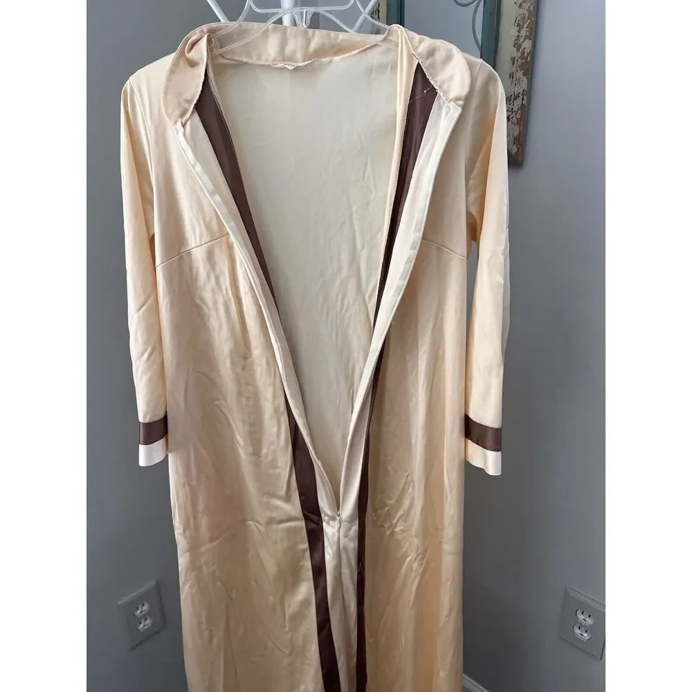 VTG 1960's Womans Vanity‎ Fair Tan/Brown House Coat Zip Bath Robe Night Gown 10